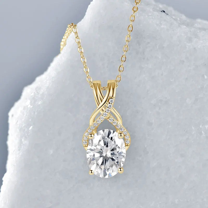 3CT Oval Cut Moissanite Pendant Necklace for Women S925 Sterling Silver Chain Certified Wedding Fine Jewelry Gift Vanaski
