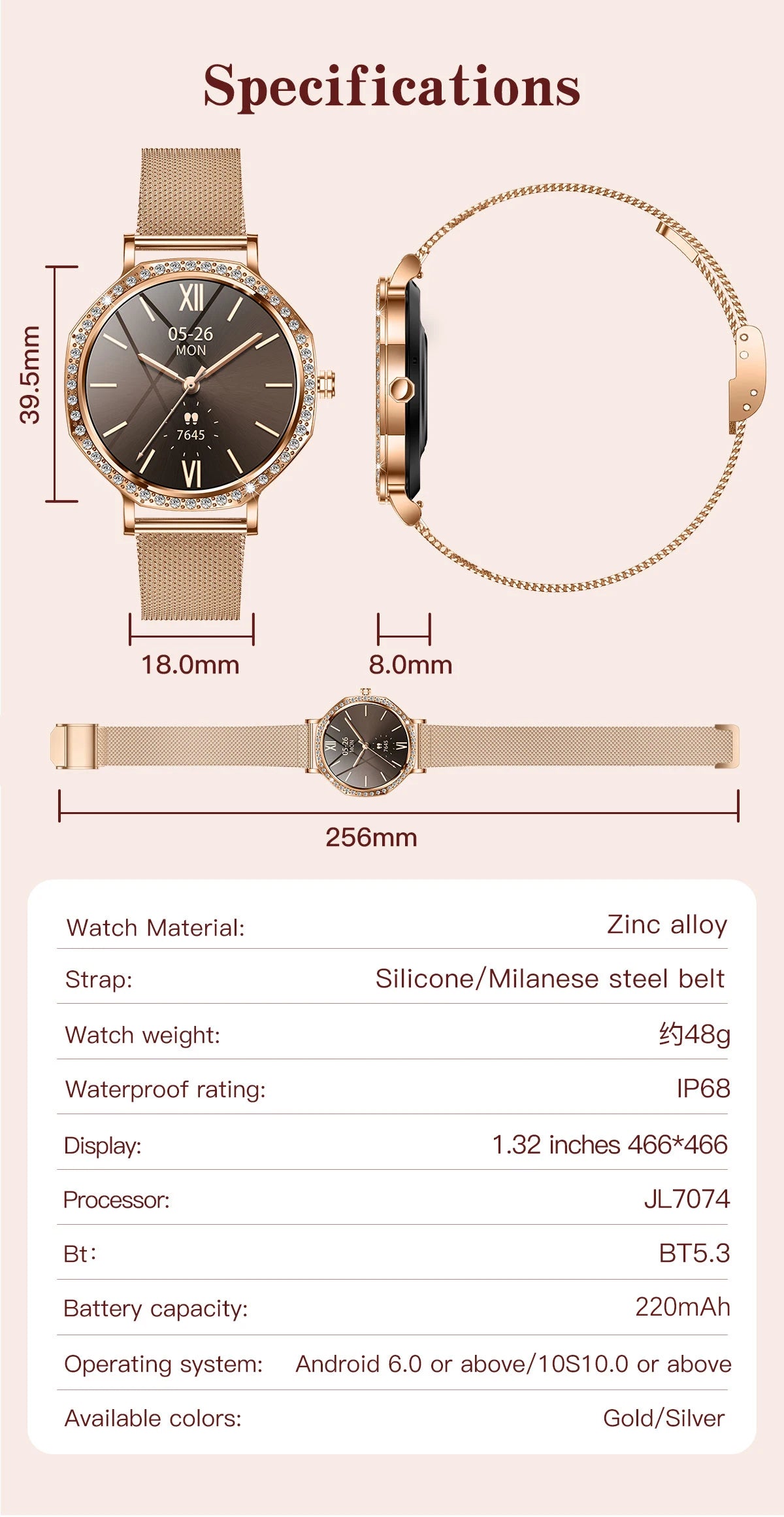 Luxury Women's Smartwatches Diamond Dial Fashion Smart Watch Heart Rate Monitor Sleep Tracking IP67 Waterproof For Android & IOS Vanaski