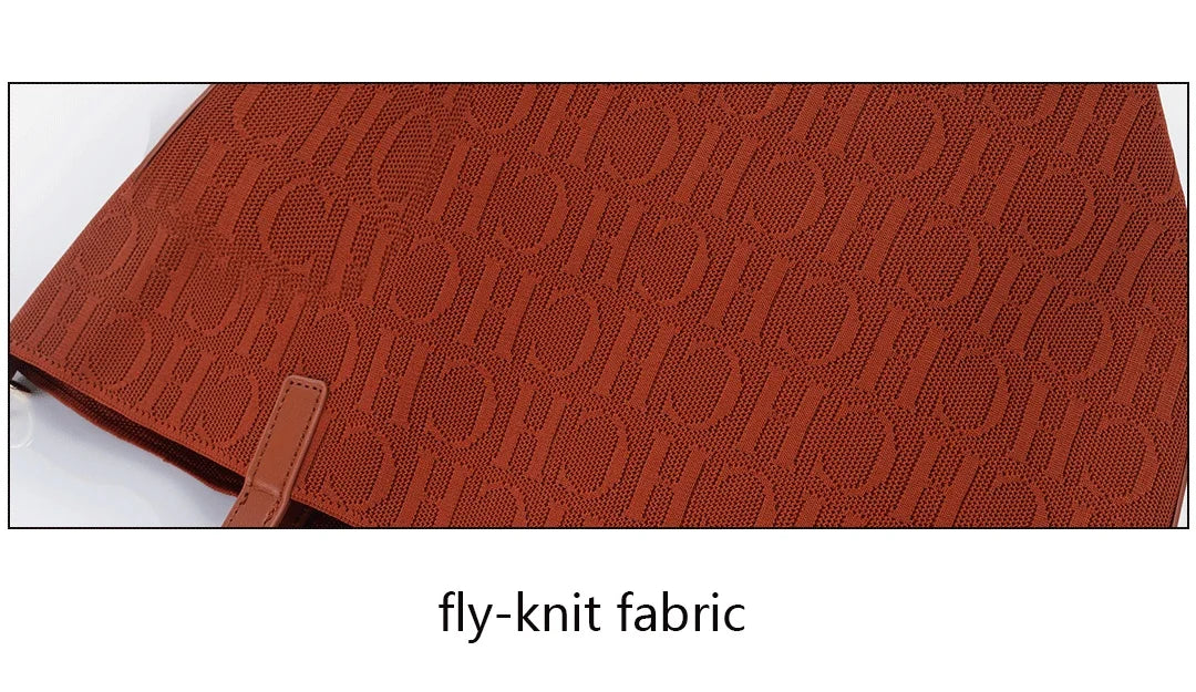 Brown fly-knit fabric with a subtle pattern on a white background