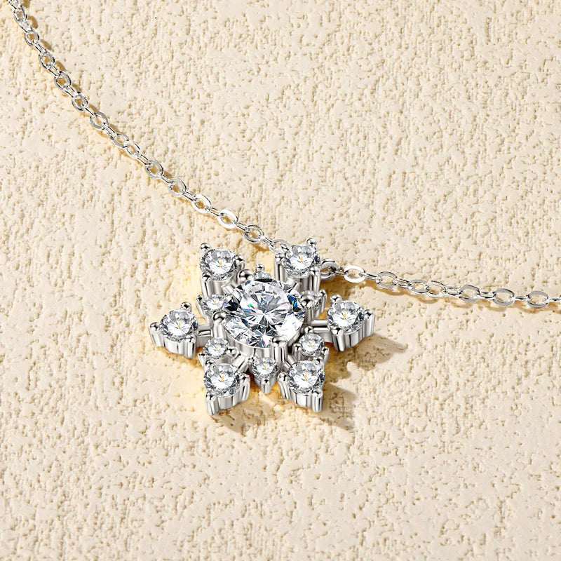 Elegant Moissanite Snowflake Pendant – Sterling Silver Wedding Necklace