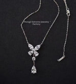 Elegant Pure Silver Waterdrop Diamond Pendant Necklace for Women Butterfly Knot Clavicle Chain Fresh Sweet Korean Style Vanaski