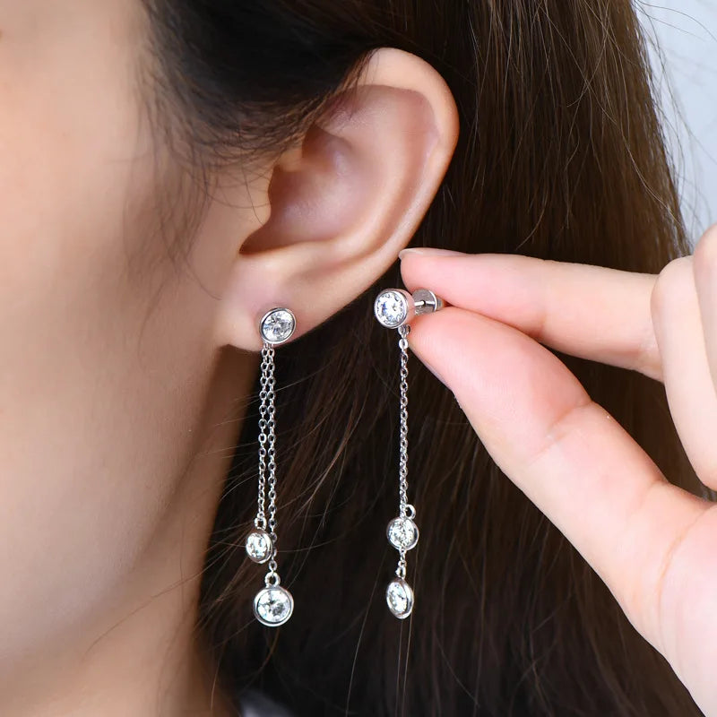 S925 Silver Plated 18k Gold Fringed Earrings Boho Chic Luxury Moissanite GBA Certified With Free Gift Box For Women Lightweight
