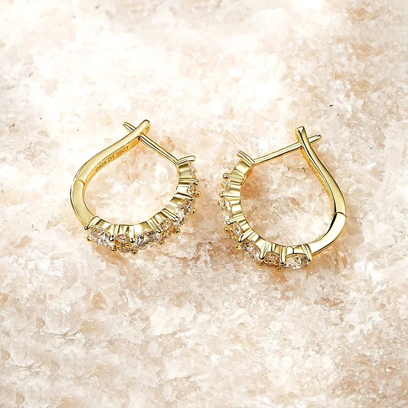 Sparkling VVS1 Moissanite U Shape Hoop Earrings 925 Sterling Silver