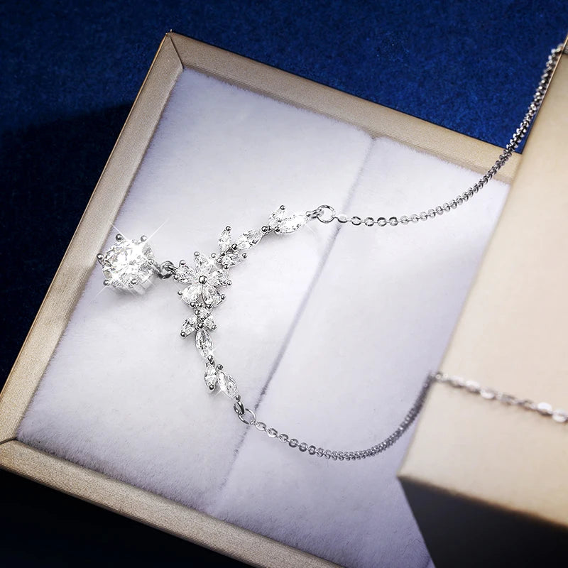 Moissanite Cassia Twig Necklace 925 Silver Trendy Fine Jewelry Gift