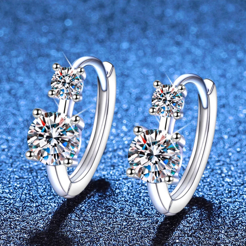 NeeTim D Color Moissanite Hoop Earrings for Women 925 Sterling Silver with White Gold Plated Wedding Huggie Earring Jewelry