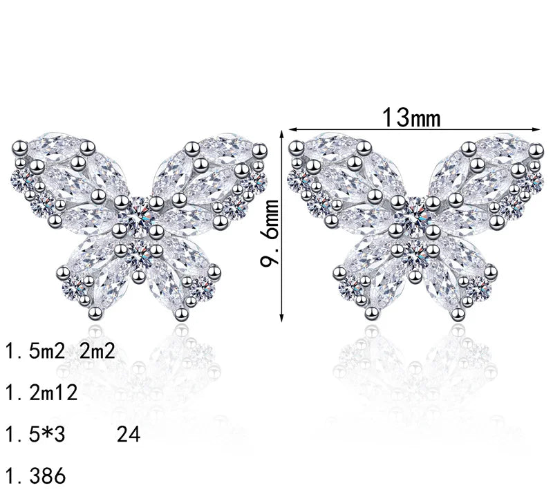 18K White Gold Plated Moissanite Butterfly Stud Earrings D Color VVS1 Lab Diamond Sterling Silver Ear Jewelry for Women Vanaski