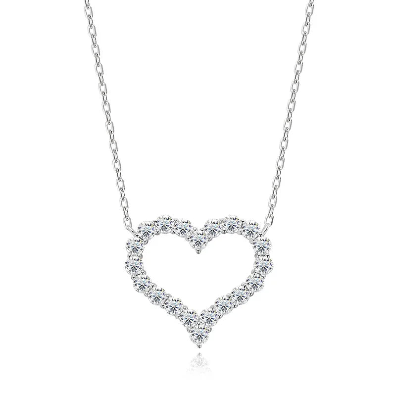 Heart-shaped diamond necklace on a white background