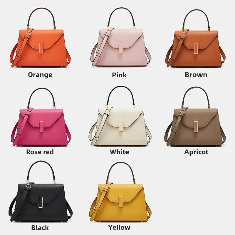 Grid of handbags in various colors with labels on a white background