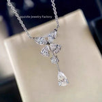 Elegant Pure Silver Waterdrop Diamond Pendant Necklace for Women Butterfly Knot Clavicle Chain Fresh Sweet Korean Style Vanaski