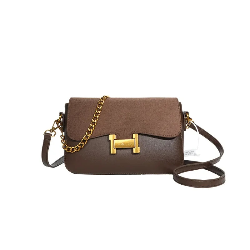 2025 New! Luxury Niche Matte Leather Shoulder Bag - Chain Detail, Mini Size, Soft Suede-Like Texture, Adjustable Strap