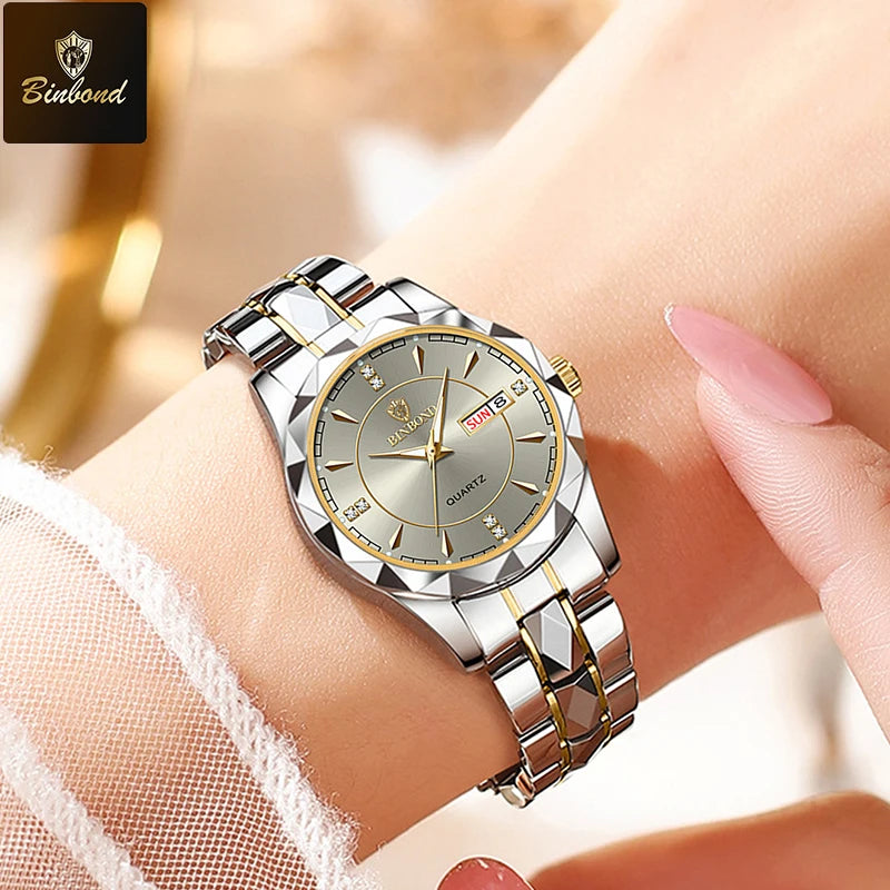 BINBONG Women Watches Luxury Fashion Watch Waterproof Luminous Date Stainless Quartz Ladies Wristwatch Girlfriend Lovers Gift