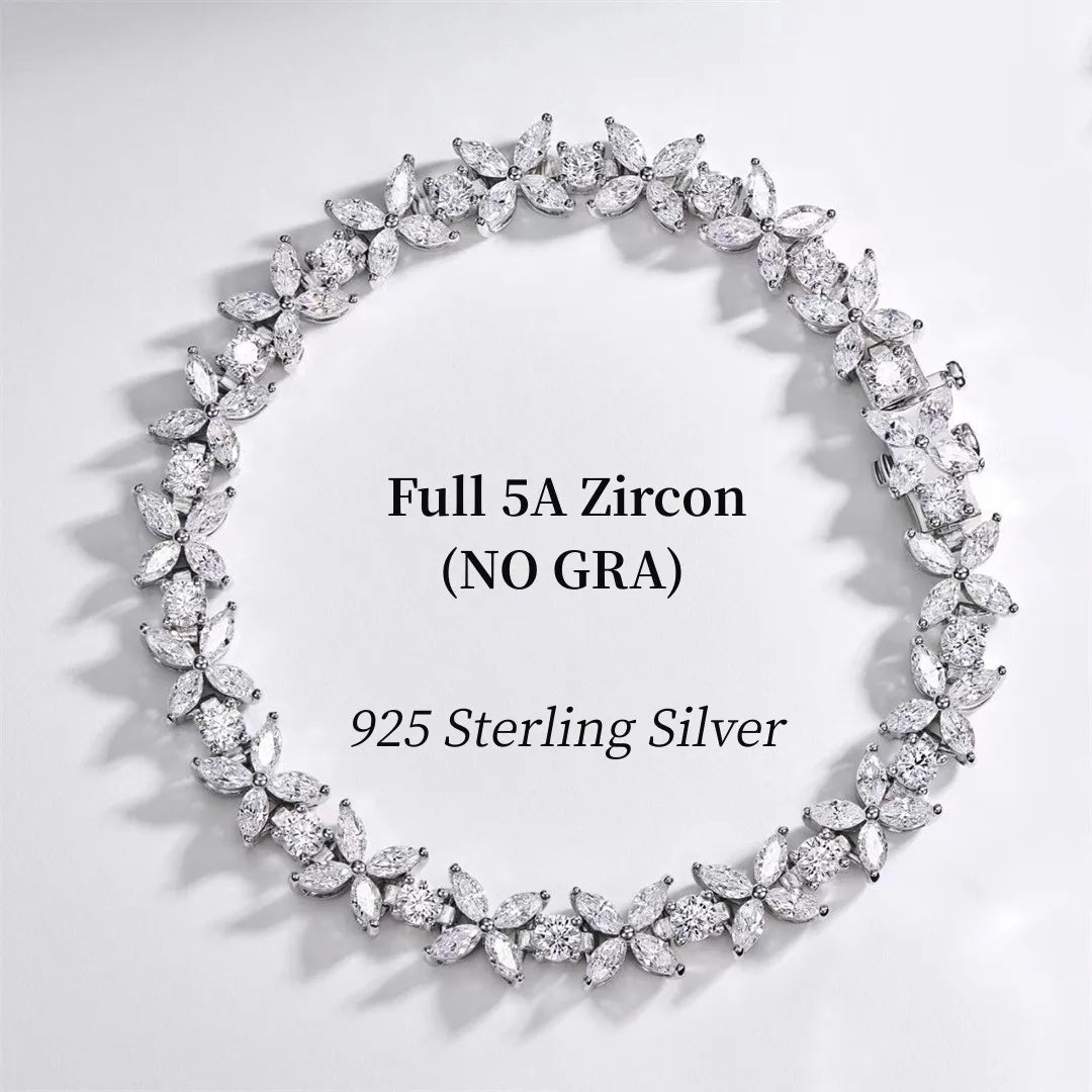 Silver necklace with zircon stones on a white background
