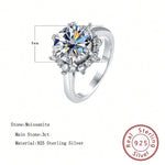 Silver ring with Moissanite stone and 'Real Sterling Silver 925' stamp on a white background