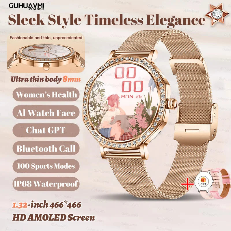 Luxury Women's Smartwatches Diamond Dial Fashion Smart Watch Heart Rate Monitor Sleep Tracking IP67 Waterproof For Android & IOS Vanaski