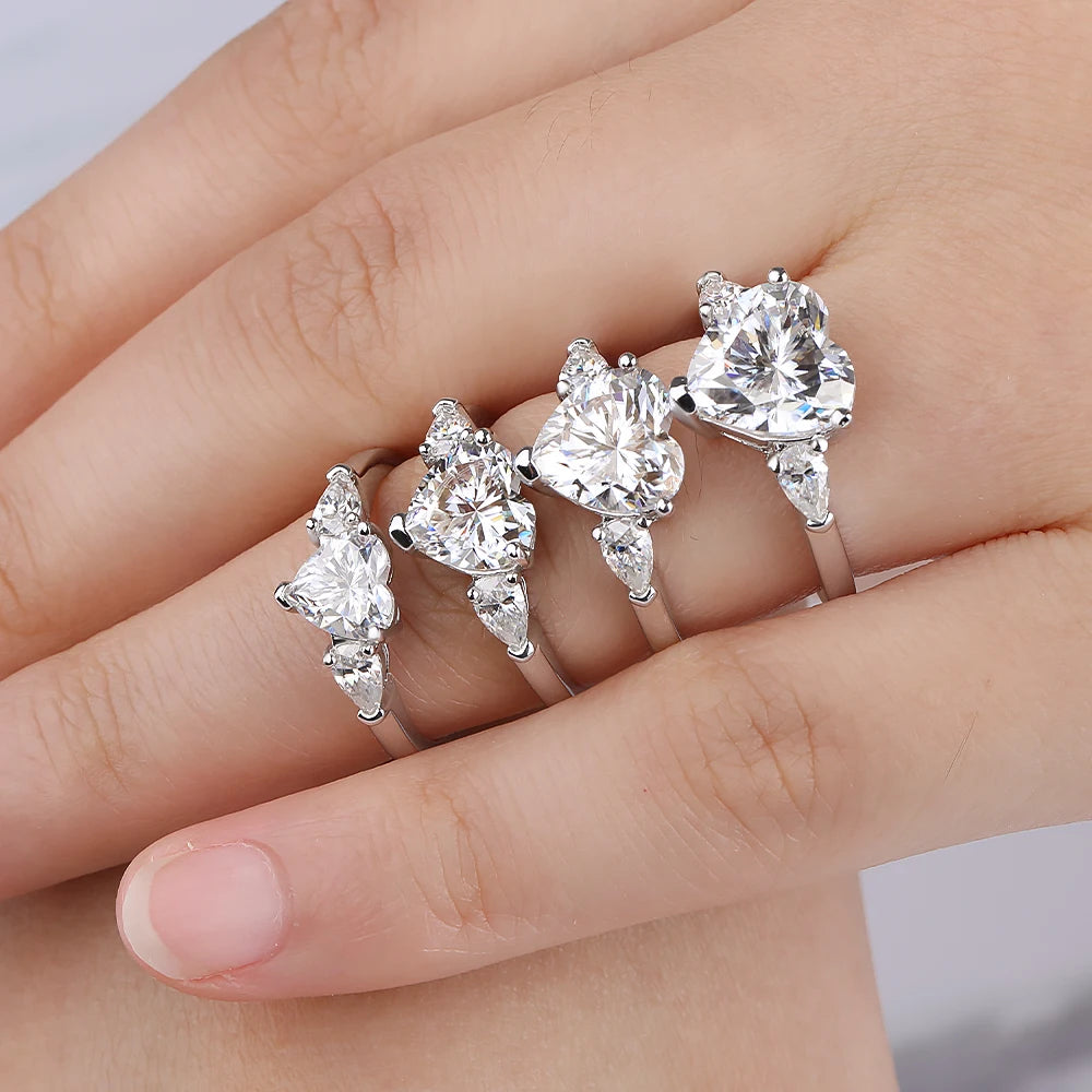 Heart Cut Moissanite Engagement Ring 1-4CT Three Stone Diamond Women's Wedding Band S925 Silver Prong Setting Classic White Gold Vanaski
