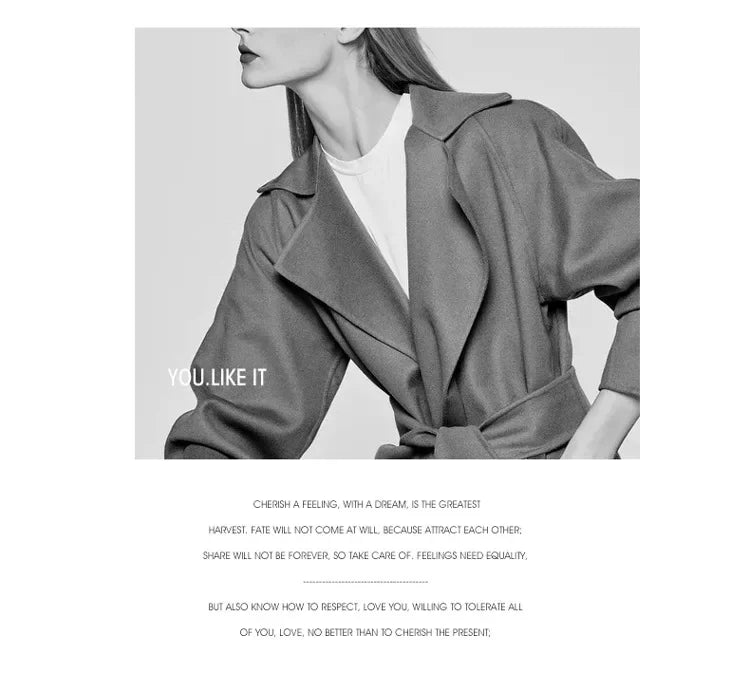 Person wearing a gray coat with text overlay on a white background