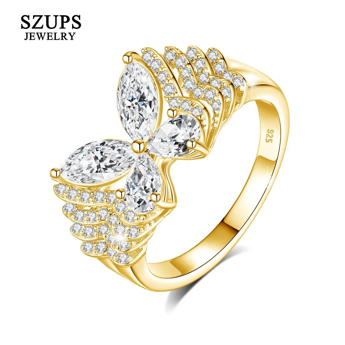 Luxury Butterfly Design Marquise Cut 925 Silver Moissanite Engagement Ring Women Pear Cut Lab Diamond Wedding Fine Jewelry