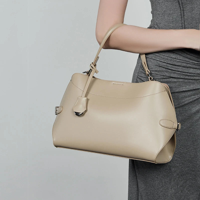 Cowhide Genuine Leather Tote Handbags For Women 2025 Luxury Designer Crescent Office Ladies Shoulder Crossbody Bags