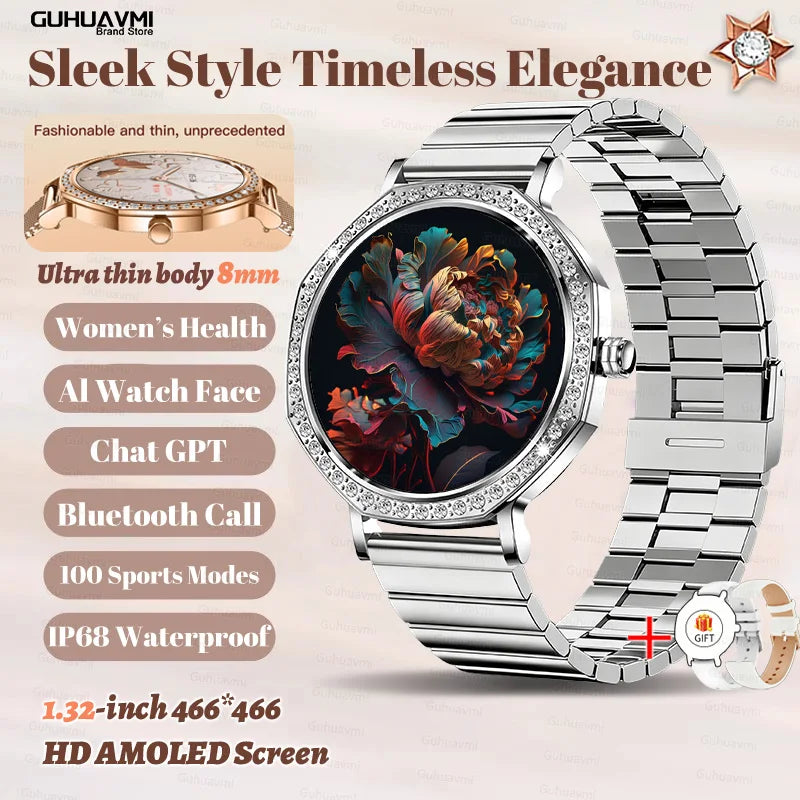 Luxury Women's Smartwatches Diamond Dial Fashion Smart Watch Heart Rate Monitor Sleep Tracking IP67 Waterproof For Android & IOS Vanaski