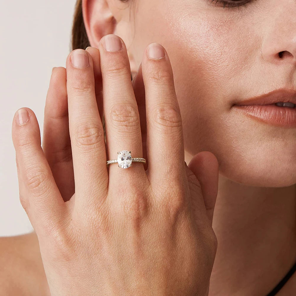 Oval Cut Full Moissanite Engagement Ring for Women  S925 Silver1/2/3/4Carat Hidden Halo Diamond Wedding Rings with Certificates