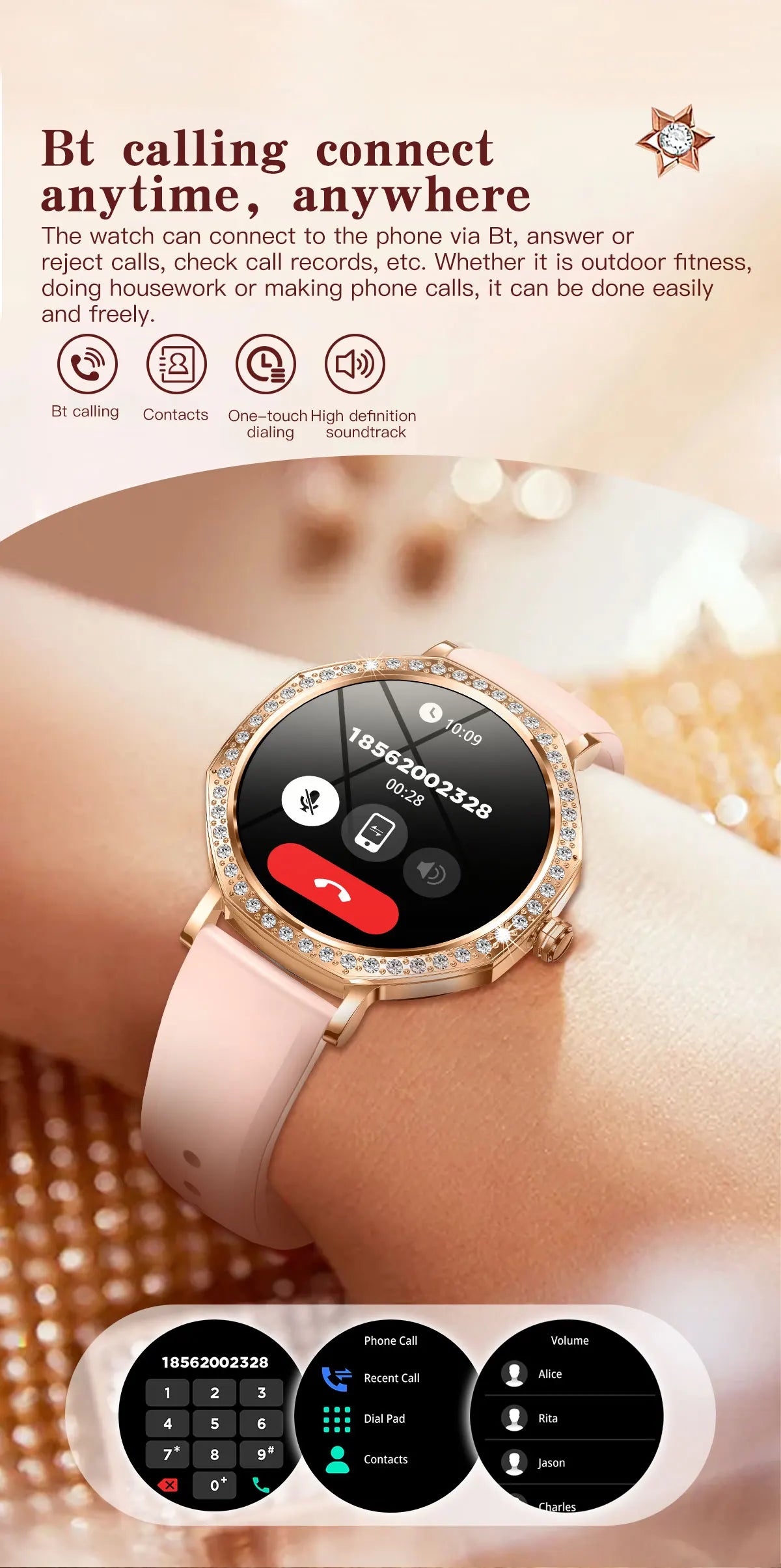 Luxury Women's Smartwatches Diamond Dial Fashion Smart Watch Heart Rate Monitor Sleep Tracking IP67 Waterproof For Android & IOS Vanaski