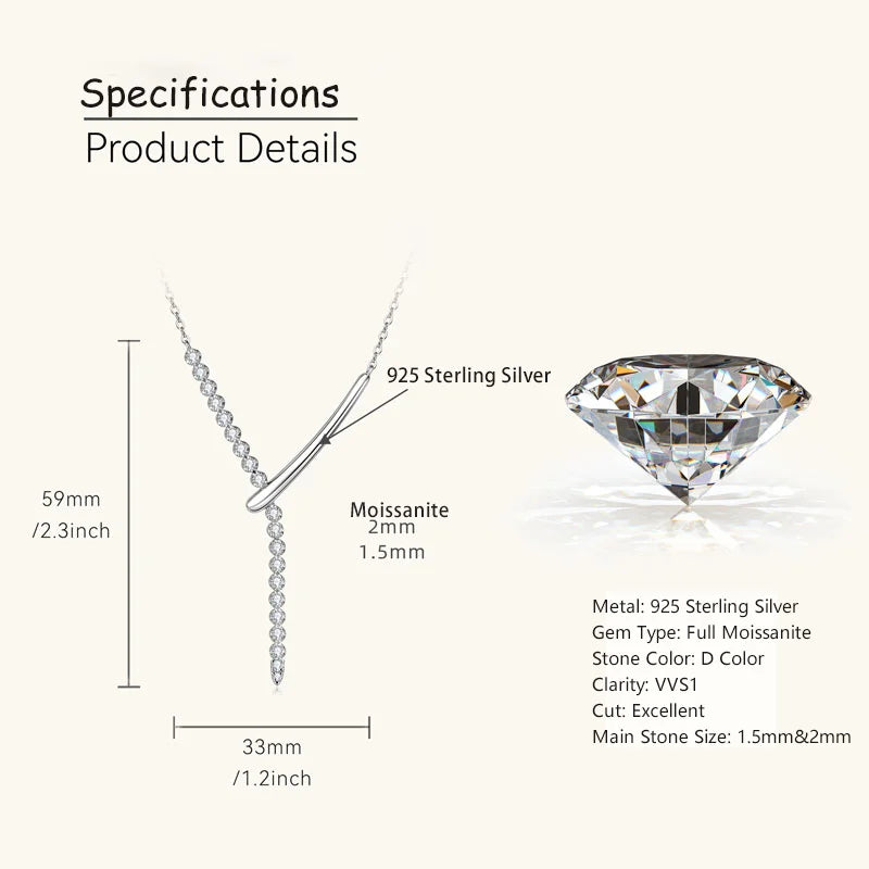 Round Moissanite Y-Shaped Pendant Necklace 925 Sterling Silver for Women