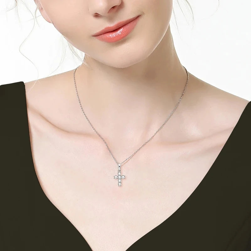 Moissanite  3mm  Cross Necklace S925 Sterling Silver 18k Gold Plated Pendant Women Men Wedding Party Gifts Fine Jewelry GRA