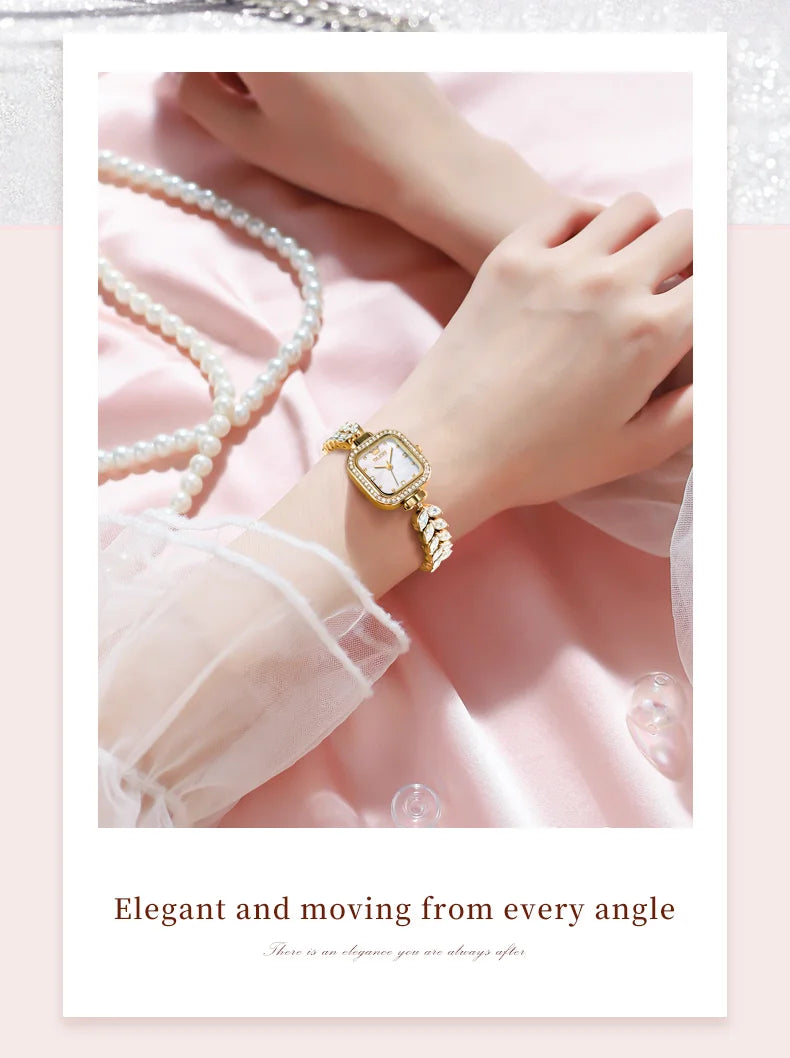 OLEVS 9987 Women's Watch Square Dial Waterproof Quartz Watch For Women Luxury Original Elegant Ladies Wristwatch Steel Strap Vanaski