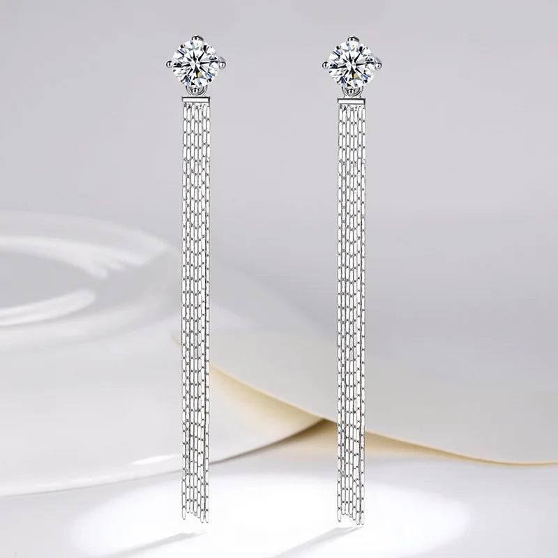 NKHOG 6.5mm Moissanite Drop Earrings S925 Silver Women Long Tassel Dangle Earring Party Gifts Fine Jewelry Pass Diamond Test GRA