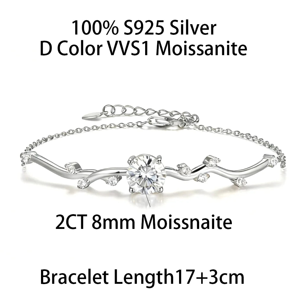 COSYA 2CT 8MM Moissanite Diamond Flower Bracelet 925 Silver Plated 18K Gold Bangle Sparkling Wedding Jewelry Gift for Women Vanaski