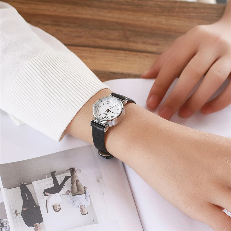 Fashion Small Dial Women's Watch Casual Leather Band Ladies Quartz Wristwatches