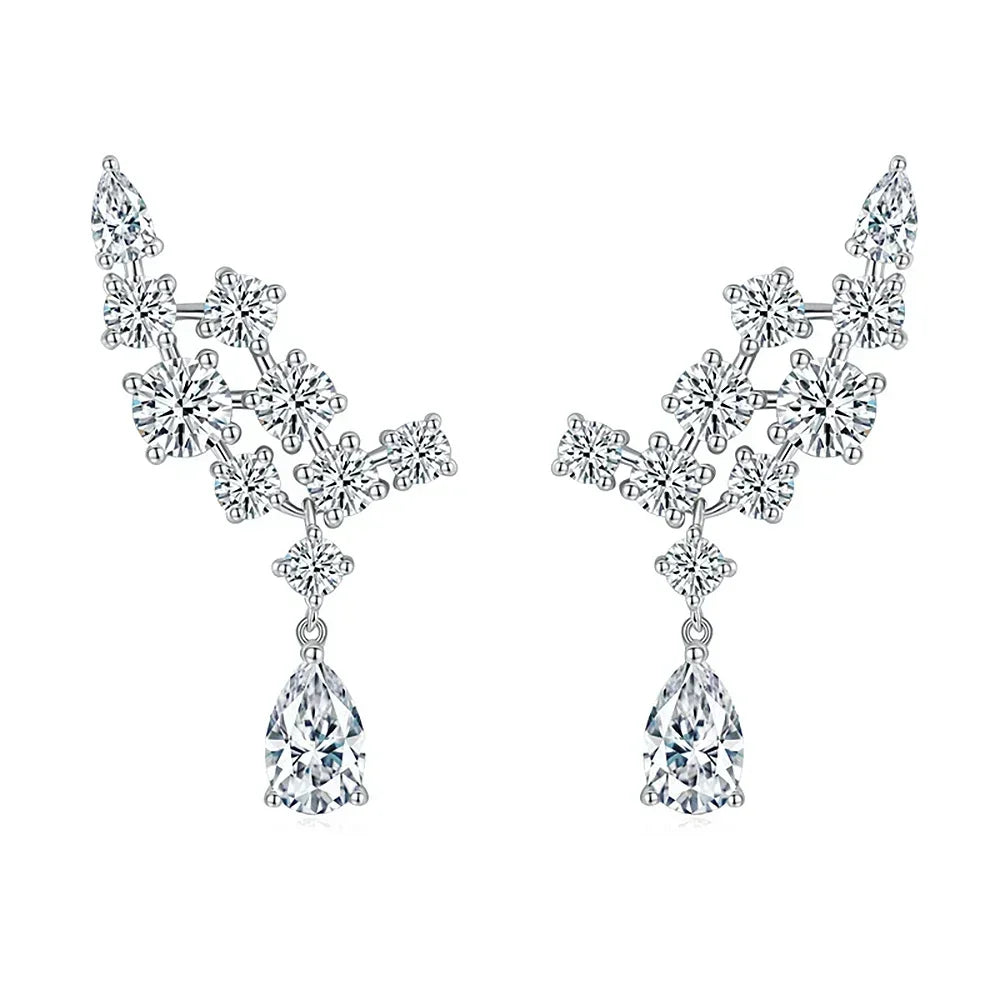 Pair of diamond earrings on a white background