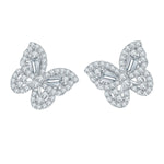 Butterfly-shaped diamond earrings on a white background