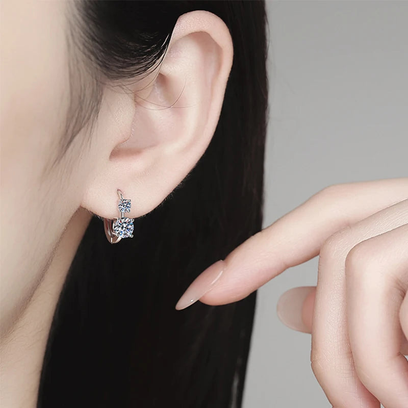 NeeTim D Color Moissanite Hoop Earrings for Women 925 Sterling Silver with White Gold Plated Wedding Huggie Earring Jewelry