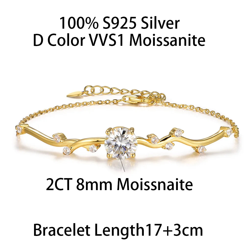 COSYA 2CT 8MM Moissanite Diamond Flower Bracelet 925 Silver Plated 18K Gold Bangle Sparkling Wedding Jewelry Gift for Women Vanaski