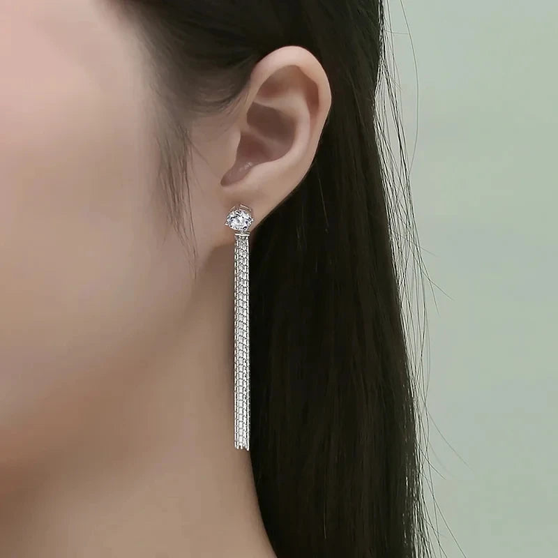 NKHOG 6.5mm Moissanite Drop Earrings S925 Silver Women Long Tassel Dangle Earring Party Gifts Fine Jewelry Pass Diamond Test GRA