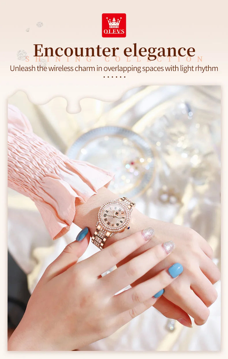 OLEVS Original Diamond Watch for Women Fashion Elegant Stainless Steel Waterproof Quartz Wristwatch Luxury Ladies Dress Watches Vanaski