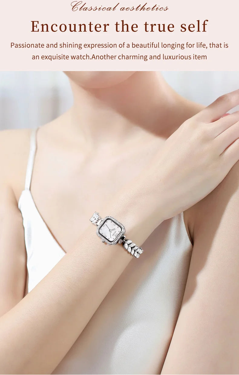 OLEVS 9987 Women's Watch Square Dial Waterproof Quartz Watch For Women Luxury Original Elegant Ladies Wristwatch Steel Strap Vanaski