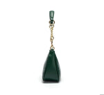 Green handbag with a gold chain on a white background