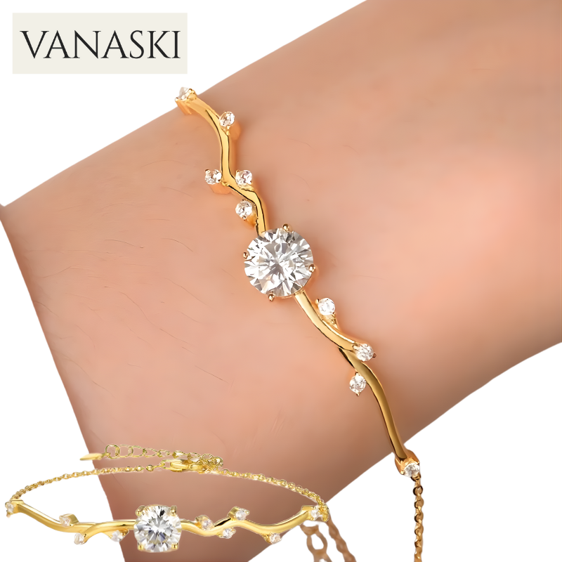 Moissanite Diamond Flower Bracelet 925 Silver Bangle Vanaski