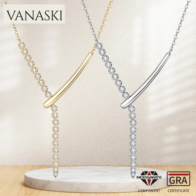 Round Moissanite Y-Shaped Pendant Necklace 925 Sterling Silver for Women