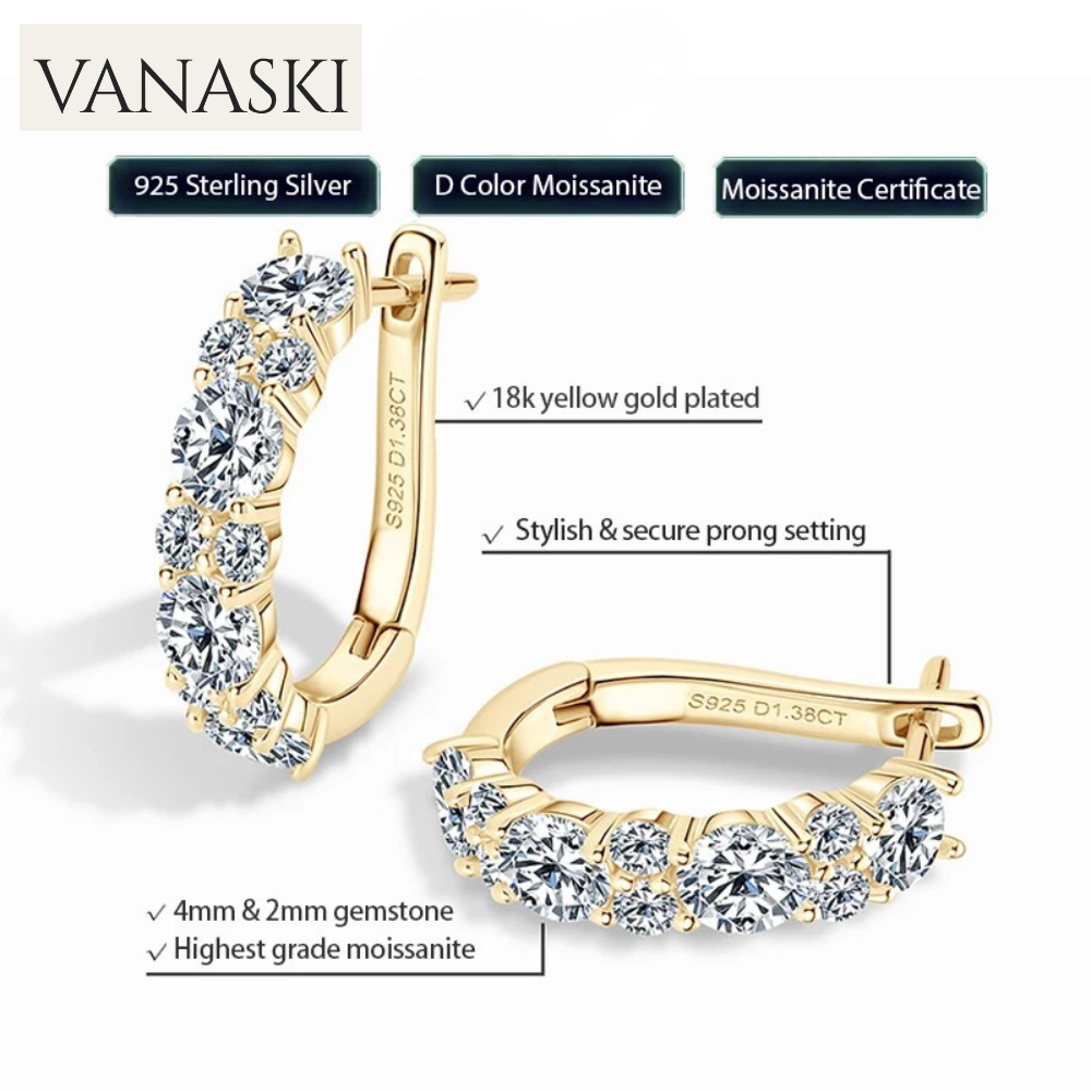 Sparkling VVS1 Moissanite U Shape Hoop Earrings 925 Sterling Silver