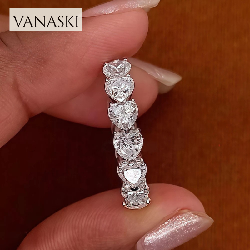 3/4/5mm Heart Cut Moissanite Eternity Band For Women Gra Certified Lab Diamond Stackable Wedding Band 925 Silver Engagement Ring