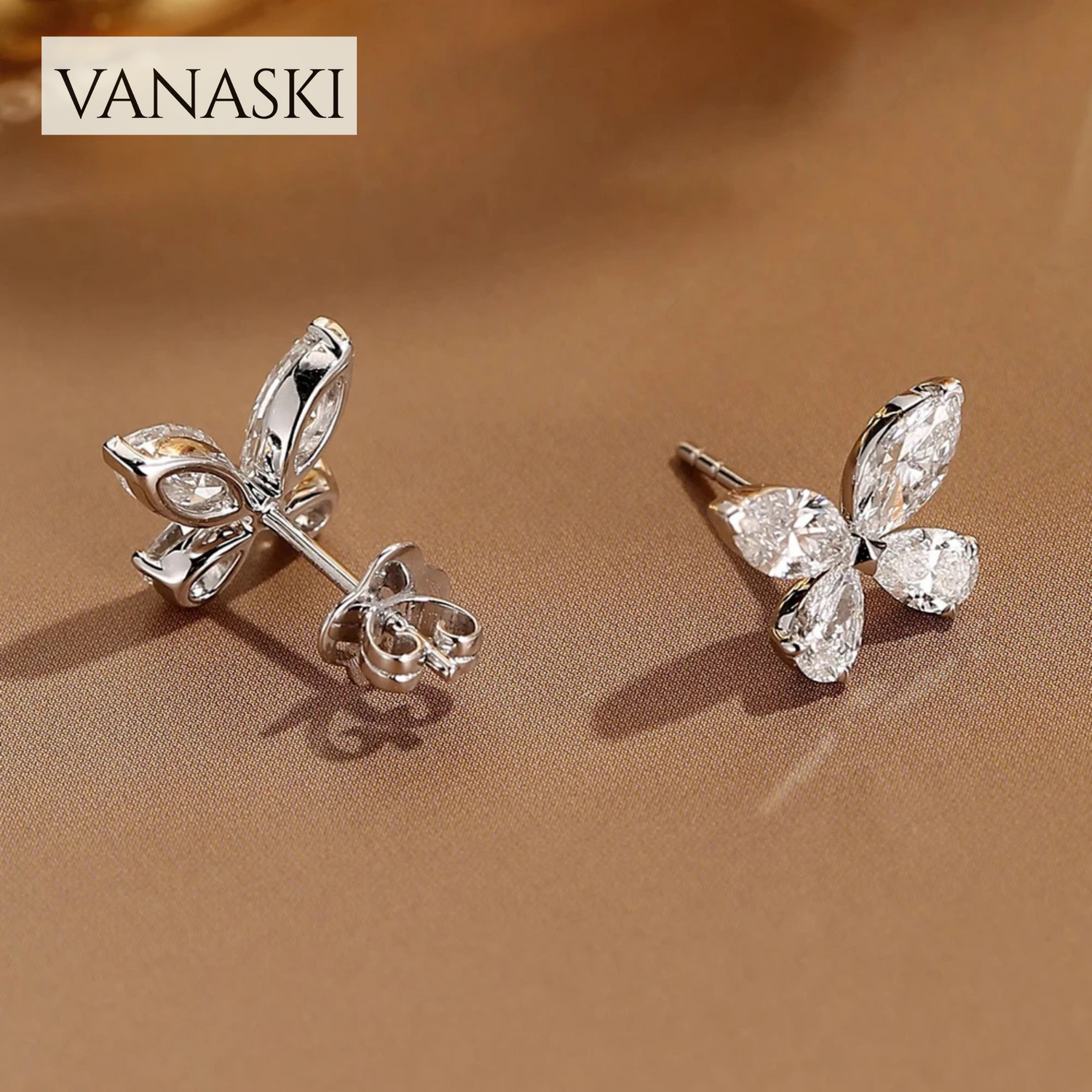 Butterfly Moissanite Stud Earrings for Women  925 Sterling Silver 0.3CT Pear/Marquise Cut Diamond Ear Studs with GRA Certificate