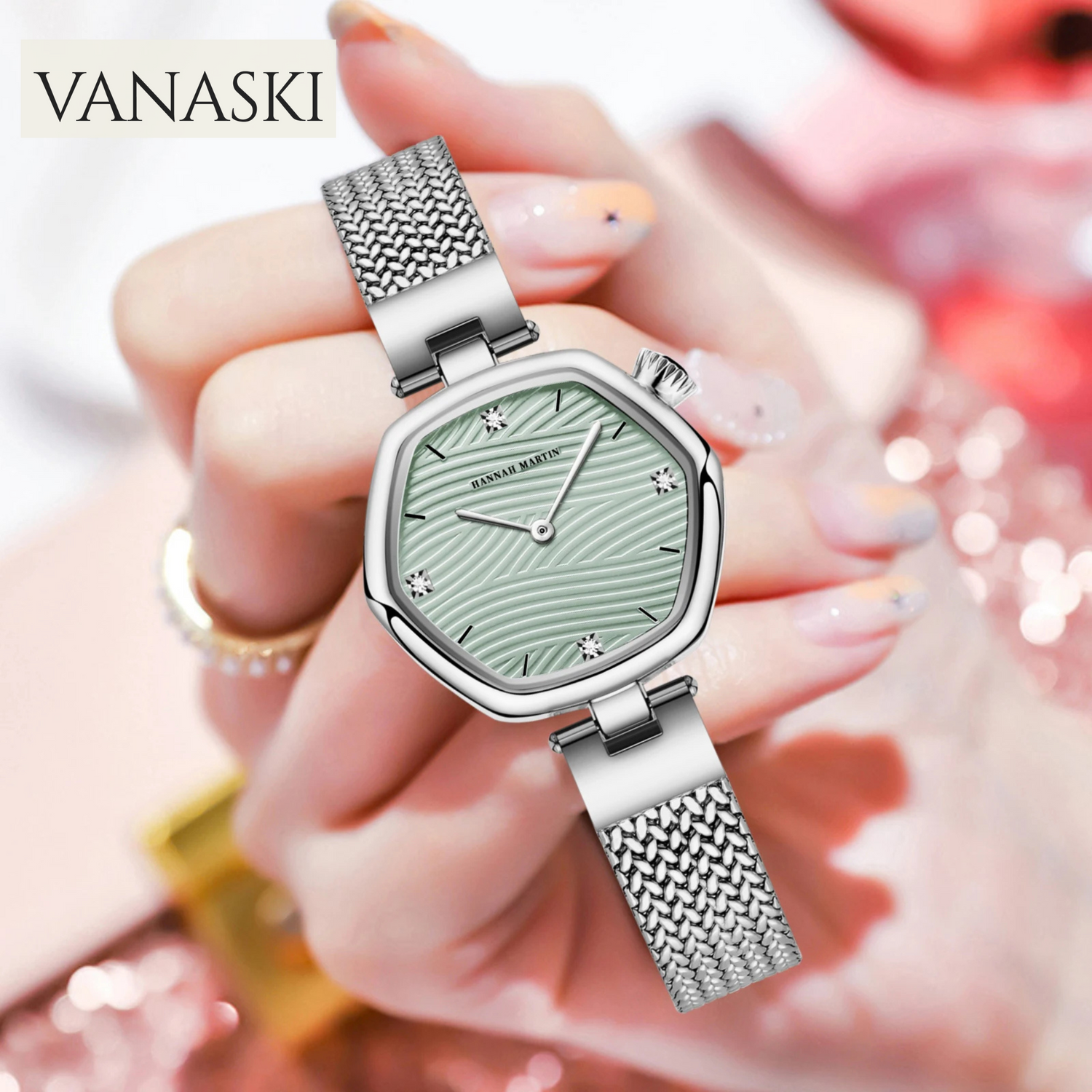 Hannah Martin Brand Original Quartz Watch Fashion Geometric Stainless Steel Mesh Belt Imported Movement Women Work Sports Watch
