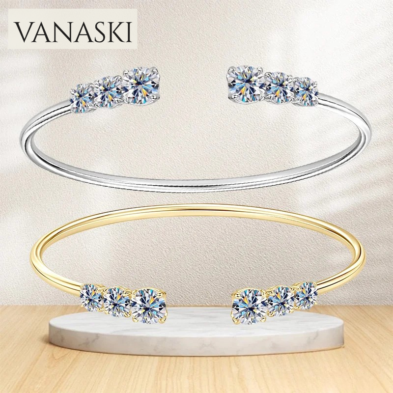 Full Round Moissanite Cuff Bracelet – GRA Certified Sterling Silver