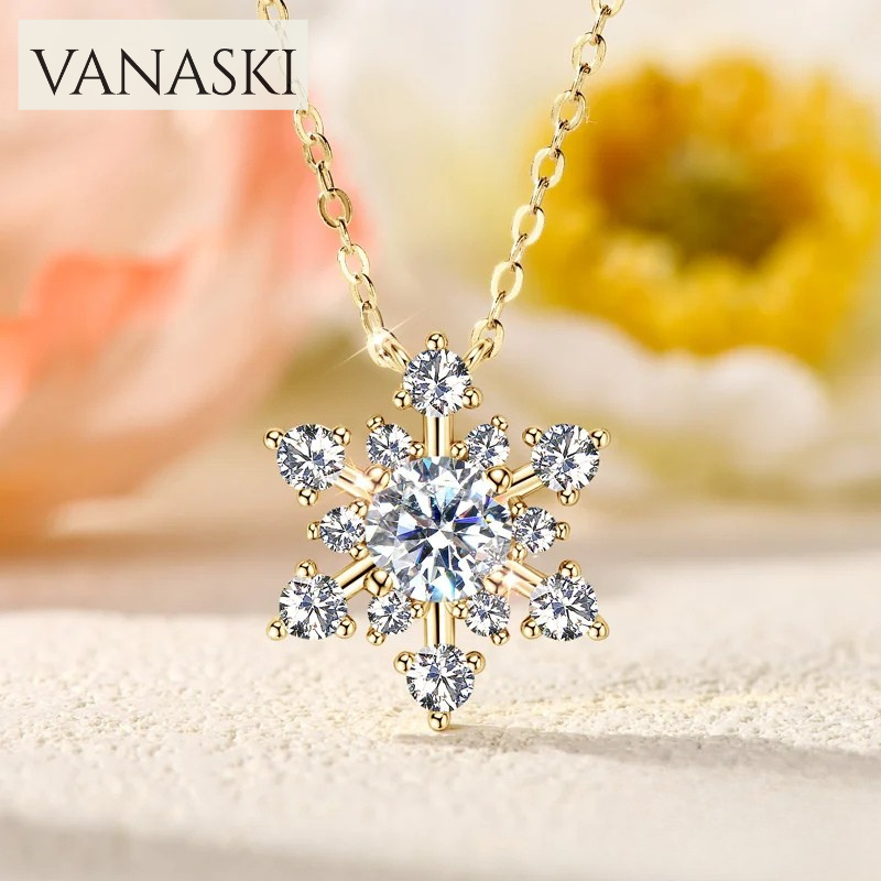 Elegant Moissanite Snowflake Pendant – Sterling Silver Wedding Necklace