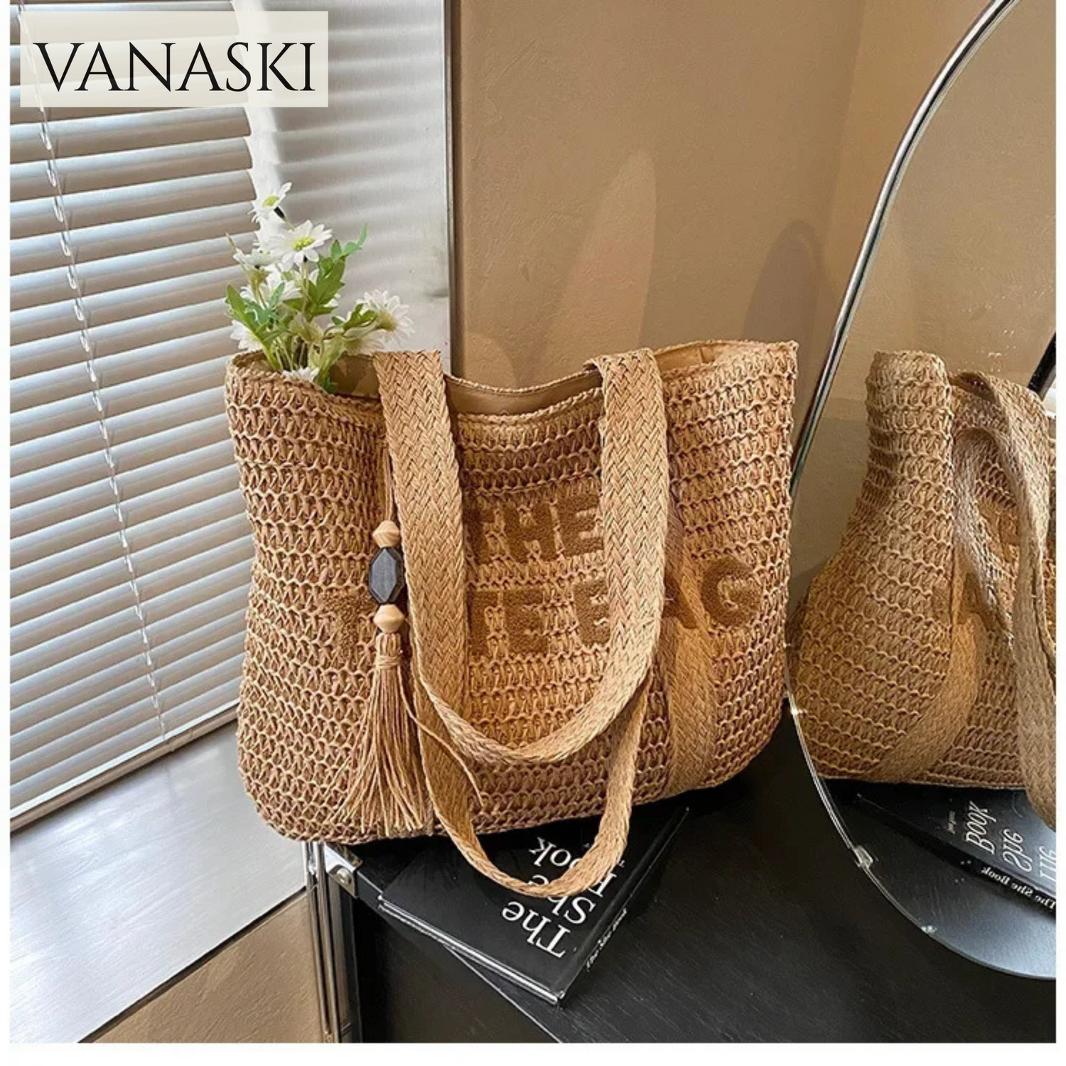 Summer Fashion Women's Large Capacity Shoulder Bag Straw Woven Bag Letter Embroidery Handbag Casual Female Tote Bag Beach Bags