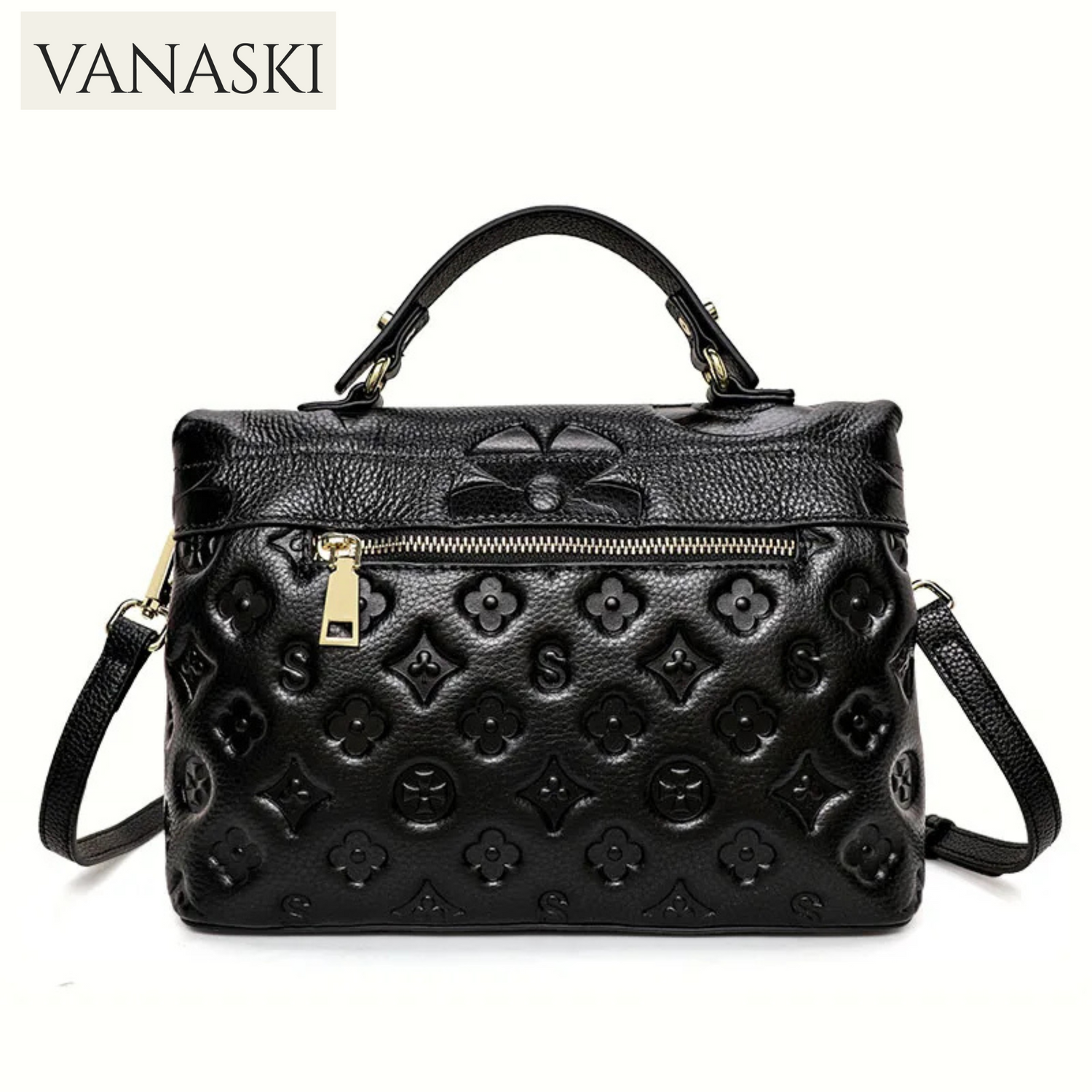 Genuine leather women's handbag, 100% soft cowhide briefcase, flower design shoulder bag