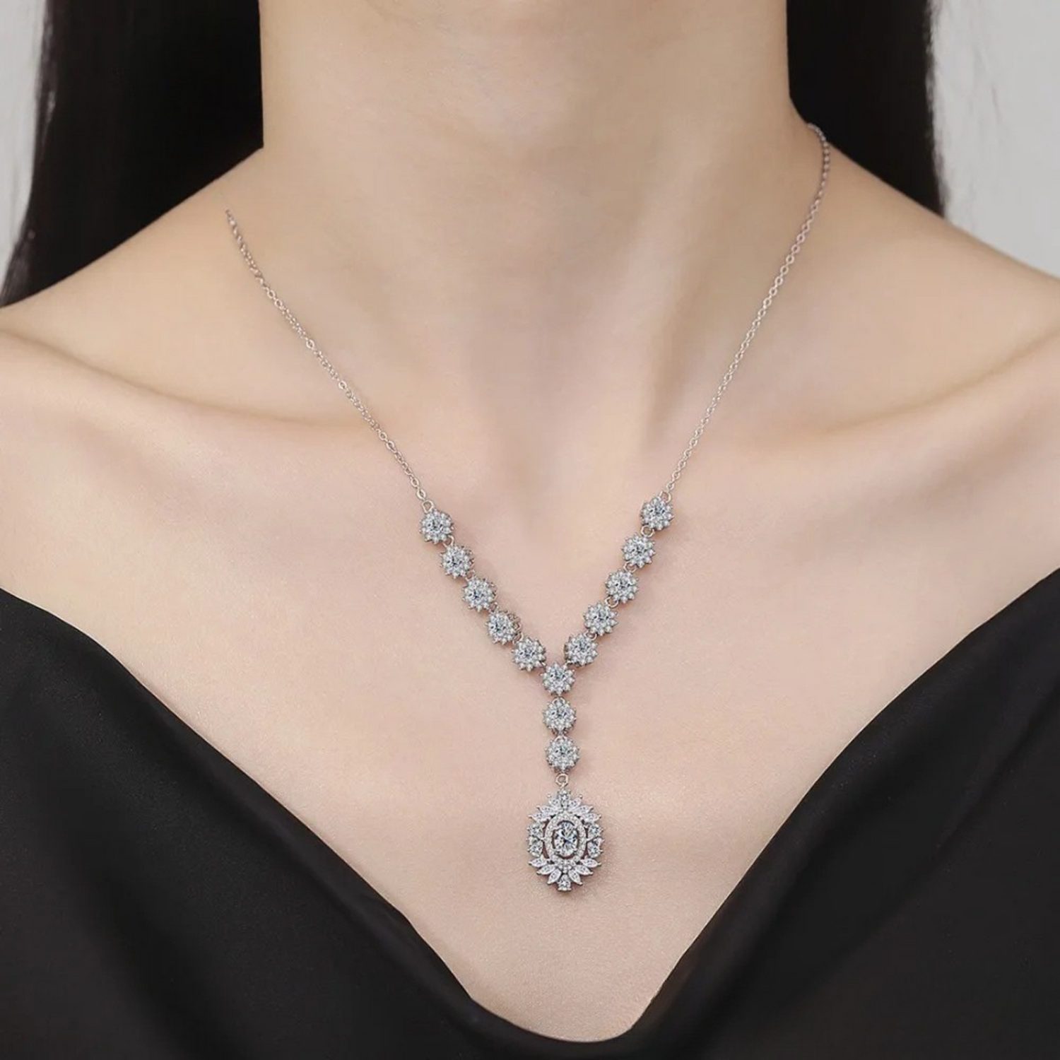 Moissanite Necklace Pendants For Wome  5*7mmn 925 Sterling Silver Flower Design Luxury Wedding Chain Gifts Fine Jewelry GRA